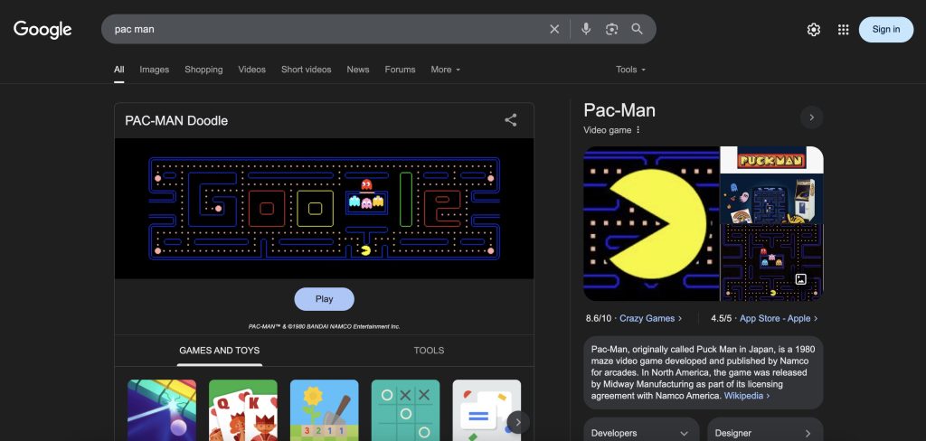 Pac-Man on Google